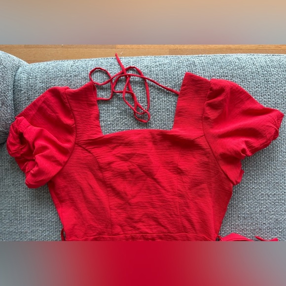 Monteau Red Puff Sleeve Square Neck Mini Dress with Belt Size L - Picture 4 of 9